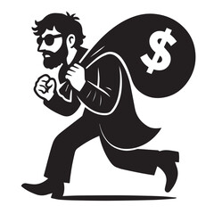 silhouette of someone stealing a sack of money