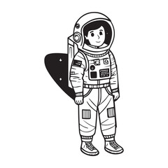 astronaut noir with spaceship, 2d Sticker, colorful, t-shirt clean design, illustration ai generated