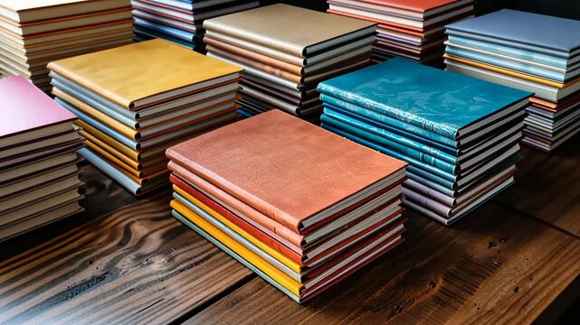 stacks of new blank notebooks, branding, packaging design, office supplies