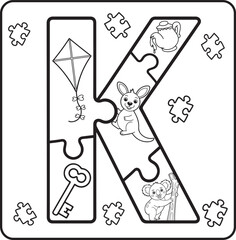 Letter K Puzzle Alphabet  with Objects kids coloring books for kids