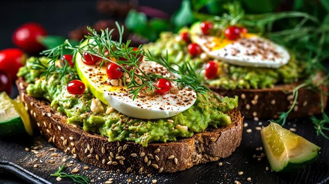 Avocado sandwich for breakfast. Selective focus. Food.