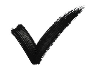 Hand-Drawn Black Ink Check Mark with Rough Texture, Transparent