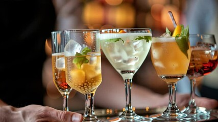 A bartender serving cocktail drinks at a bar