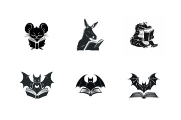 Naklejka premium Silhouette animals reading books illustrations