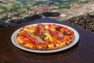 Delicious fresh pizza on a table