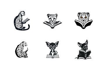 Cheetahs and chihuahuas reading books illustrations