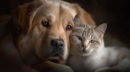 A warm moment shared between a dog and cat