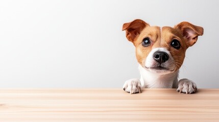 Cute Jack Russell Terrier dog wearing glasses and a tie typing on a laptop on a white background. A charming canine professional diligently works from home a stylish accessory adding flair