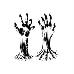 Fototapeta premium Scary human or zombie hand from the ground silhouette icon set. hand Halloween decorative element. Vector illustration