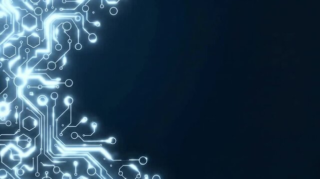 A dark blue circuit board pattern is on the left side of the image leaving the right side empty