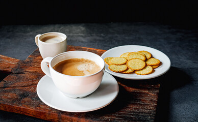 Espresso cup with Americano shot and biscuit breakfast set