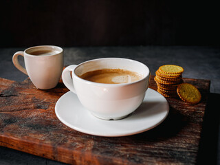 Espresso cup with Americano shot and biscuit breakfast set