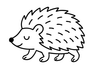 Cute, minimalist black outline vector illustration of a hedgehog. Ideal for children's designs, nature themes, pet care content, or a friendly forest animal graphic element.