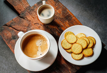 Espresso cup with Americano shot and biscuit breakfast set