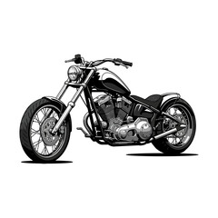 Fototapeta premium Sleek Black and Silver Motorcycle Illustration of American Chopper Style Isolated on White a Classic Design