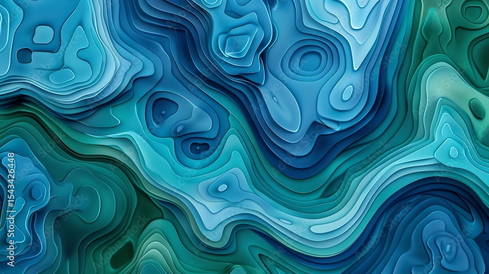 Poster abstract blue and green background with a wavy pattern.