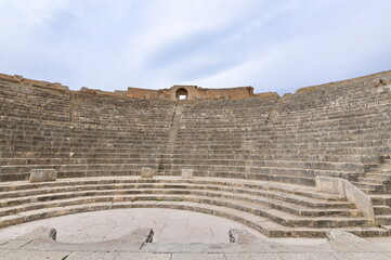 Stone Steps of the Amphitheatre in Dougga, Tunisia. Heritage Site of the Roman Ruins in North Africa