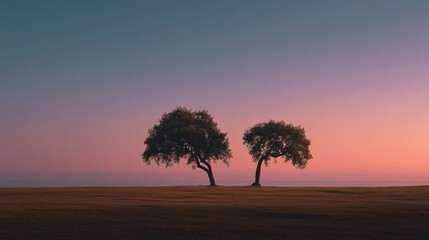 Obraz premium Two trees against a gradient sky showcasing nature's beauty at sunset