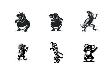 Six black and white animal silhouettes