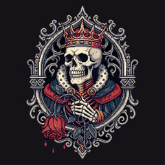 Intricate skull with crown embodying regal mystique and gothic art style