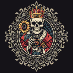Royal skull warrior illustration combining regal crown and medieval armor