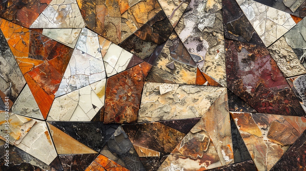 Poster abstract background of a cracked mosaic of tiles in earth tones. the tiles are arranged in a random 