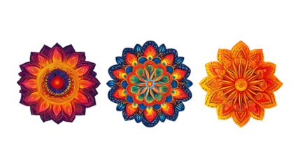 Pack Collection Vibrant Mandala Designs Colorful Circular Patterns for Art Design Inspiration set against transparent background