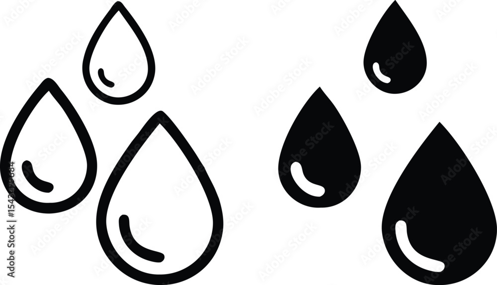 Poster minimalist line art icon of three water droplets with smooth elegant outline and monochrome vector s