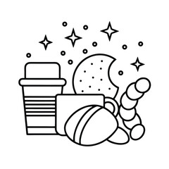 Coffee Cup, Pot, and Croissant Vector Illustration – Vintage Breakfast Design