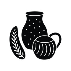 Coffee Cup, Pot, and Croissant Vector Illustration – Vintage Breakfast Design