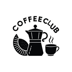 Coffee Cup, Pot, and Croissant Vector Illustration – Vintage Breakfast Design