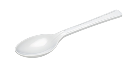 Stock photo of white plastic spoon disposable cutlery for food and soup eating utensil isolated on black