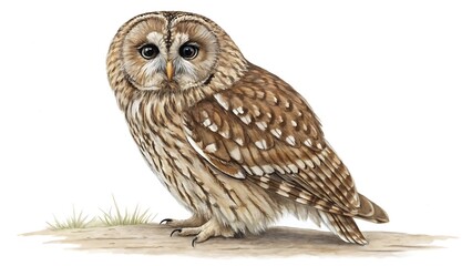 Tawny owl  strix aluco  isolated on a white background . AI GENERATED
