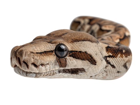 A captivating close-up showcases the intense gaze of a snake. its intricately patterned scales gleam subtly