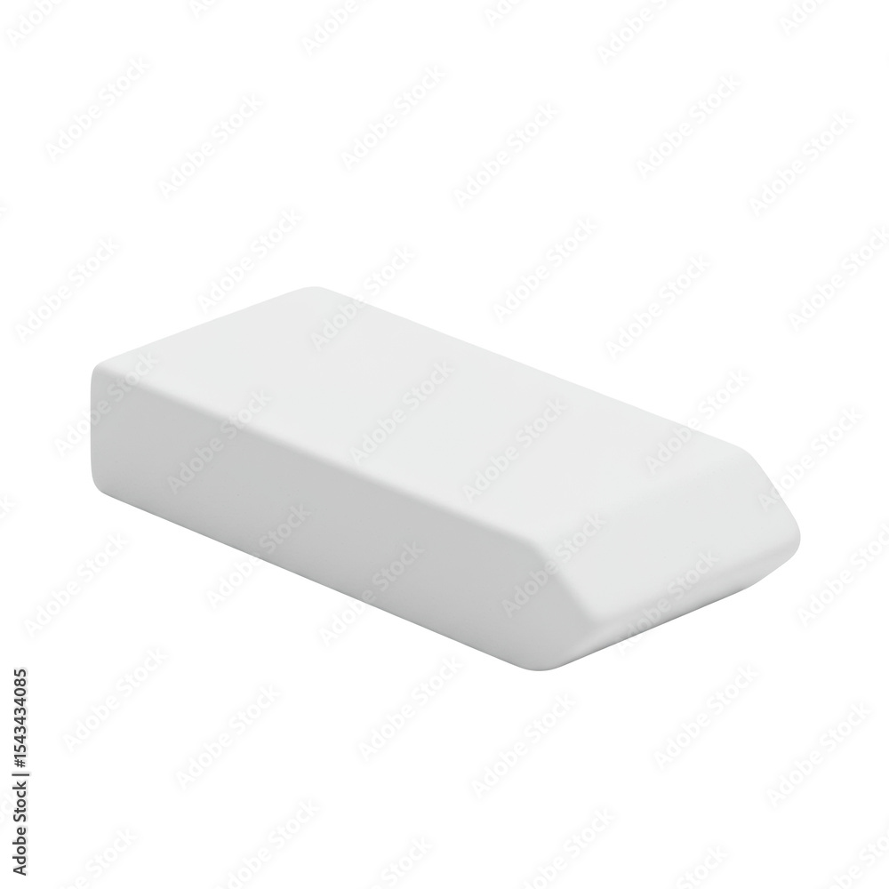 Poster pristine rectangular white vinyl eraser block with smooth matte finish and sharp edges, standing alo