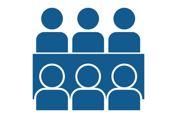 Conference Room Meeting Icon. Business meeting group at table, conference room icon. Team business meeting with teamwork and collaboration vector icon for apps and websites.