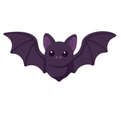 Funny cartoon bat with big wings and eyes. Flat vector illustration on white background.