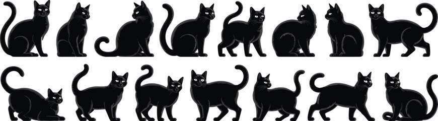 set of silhouettes of animals flat vector illustration