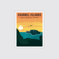 Channel Islands National Park poster illustration, Kayak on the Sea cave poster design
