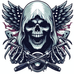 vektor ghost biker skull on white background