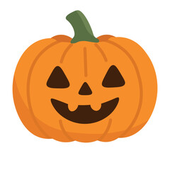 Smiling Halloween pumpkin with carved face. Flat cartoon vector illustration on white background.