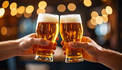 Un brindis entre amigos con vasos de cerveza durante una celebración. Fiesta, alcohol, amistad, alegría