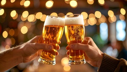 Un brindis entre amigos con vasos de cerveza durante una celebración. Fiesta, alcohol, amistad, alegría