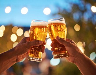 Un brindis entre amigos con vasos de cerveza durante una celebración. Fiesta, alcohol, amistad, alegría