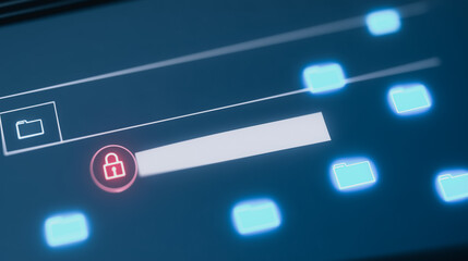 Digital Security: A digital screen glows with a complex user interface, symbolizing security and the need for secure online access, protecting valuable data and personal information.