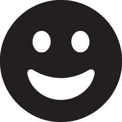 A simple black and white smiley face with two circular eyes and a curved mouth on a white background