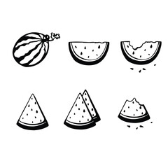 Set of watermelon fruits outline vector