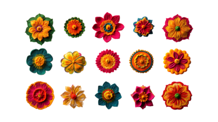 Pack Collection Vibrant Colorful Flower Arrangement Floral Design Petals Botanical Art Closeup set against transparent background