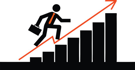 of person climbing a graph, symbolizing growth and success. business man running on stairs