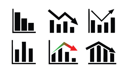 Growth and decline chart icon set. Business graph with arrow symbol. Profit and loss growth sign